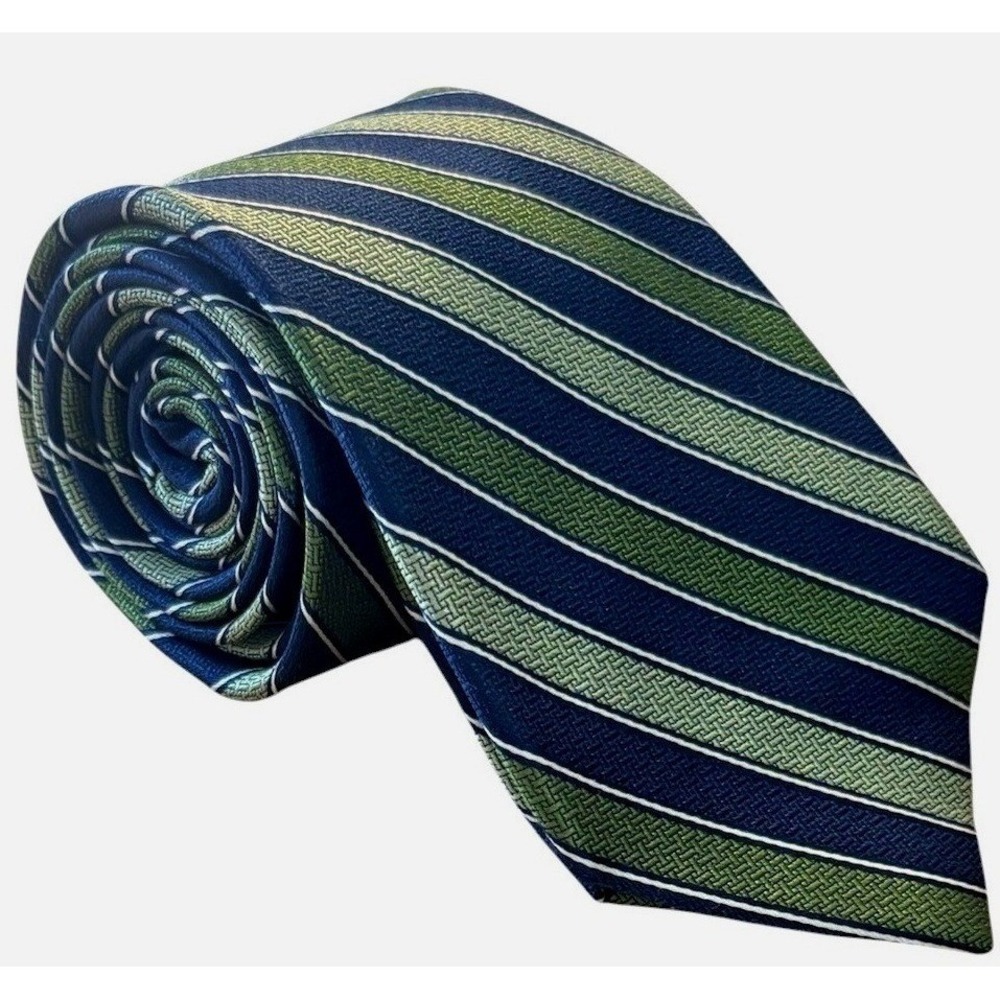 Jos. A. Bank Necktie Mens OS Blue Green Striped Signature Collection Silk Tie